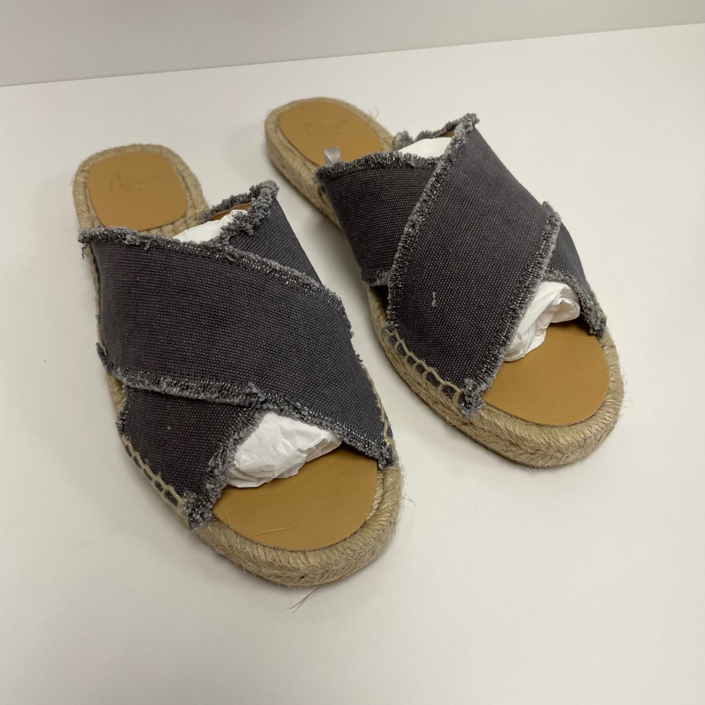 Castaner Palmera Charcoal Grey Frayed Canvas Espadrille Slide Sandals EU 39 US 8
